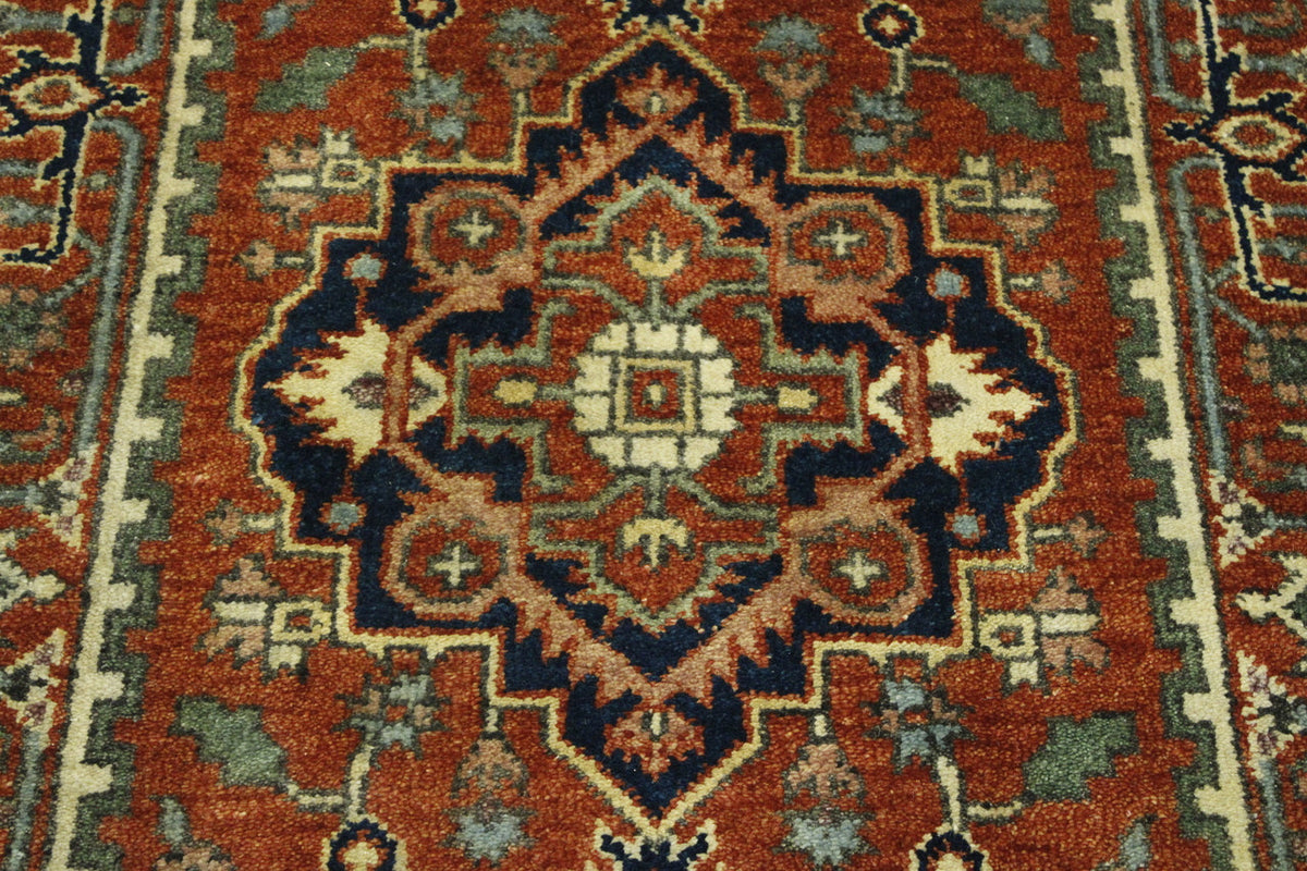 Rust Tribal Indo Heriz rug in room setting