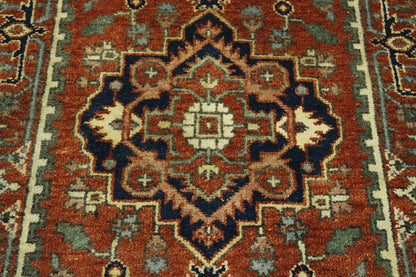 Rust Tribal Indo Heriz rug in room setting