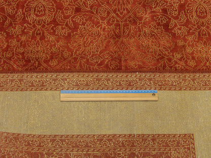 Full room view of transitional carved French hand-knotted rug