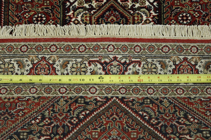 Traditional Indo Bidjar hand-knotted wool rug in Beige & Red, full view