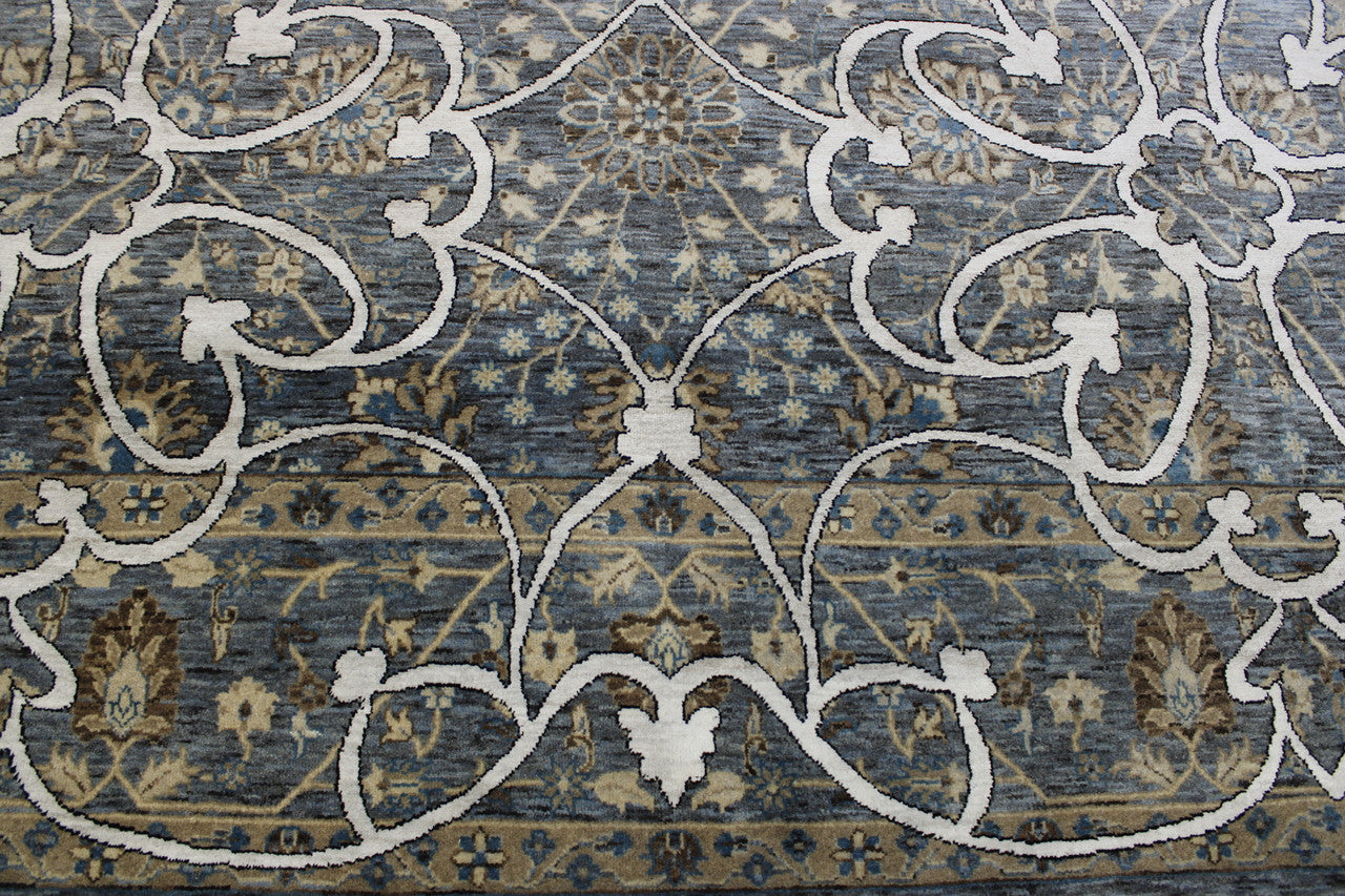 Back of Oushak Indo Agra Chobi hand-knotted rug