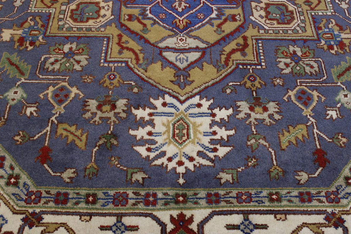 Close-up of wool pile, Blue & Beige rug