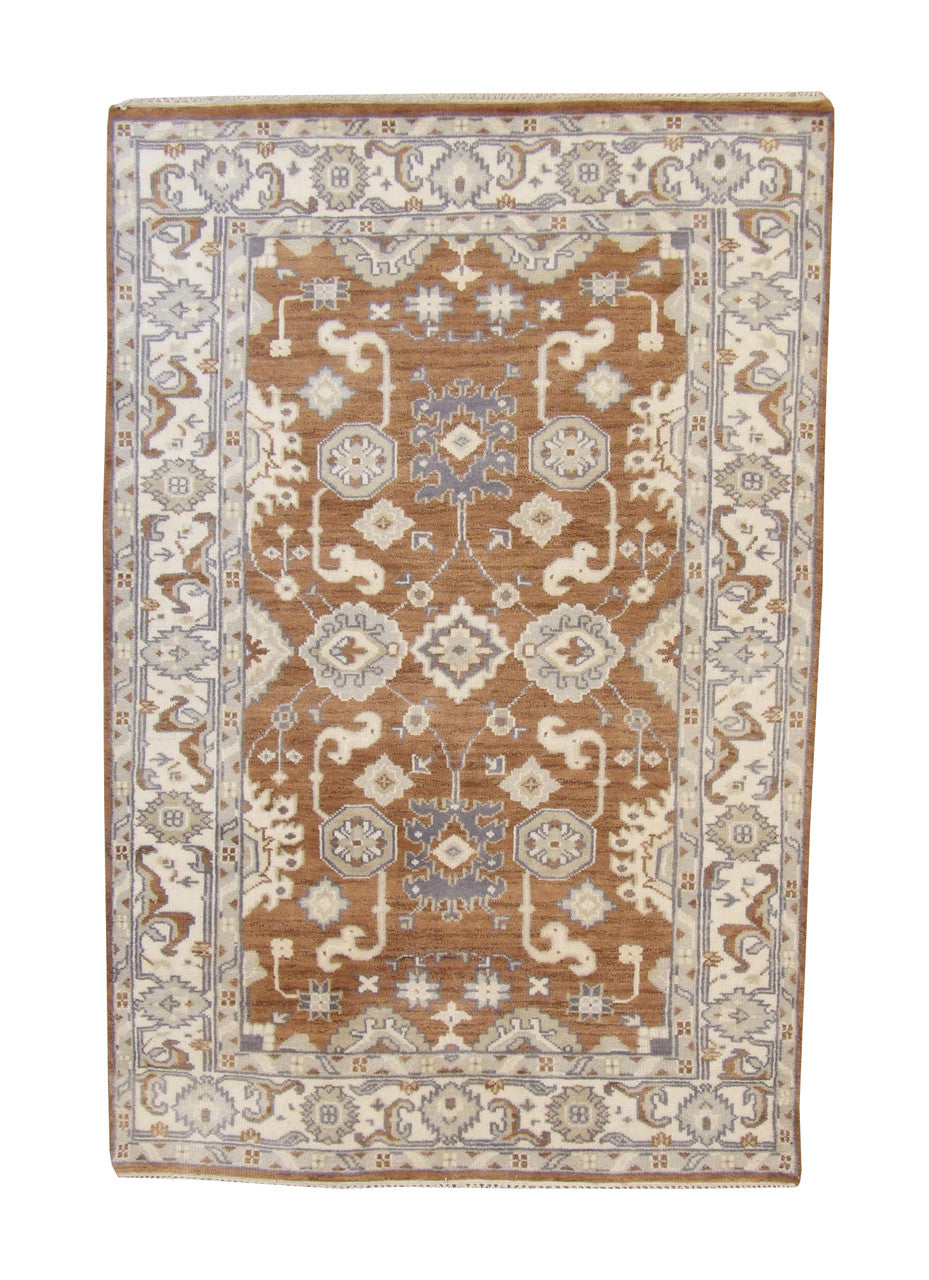 Oushak Ziegler hand-knotted wool rug in Brown & Beige, full view