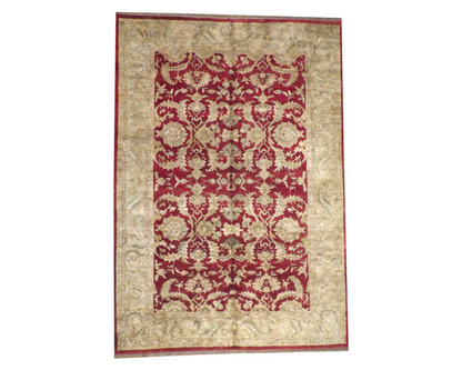 Agra Ziegler hand-knotted wool rug in gold and red, palatial size, full view