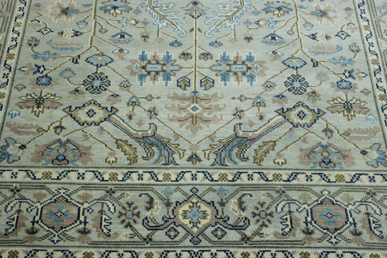 Oushak Colorful Ziegler hand-knotted wool rug in Blue & Gray, full view
