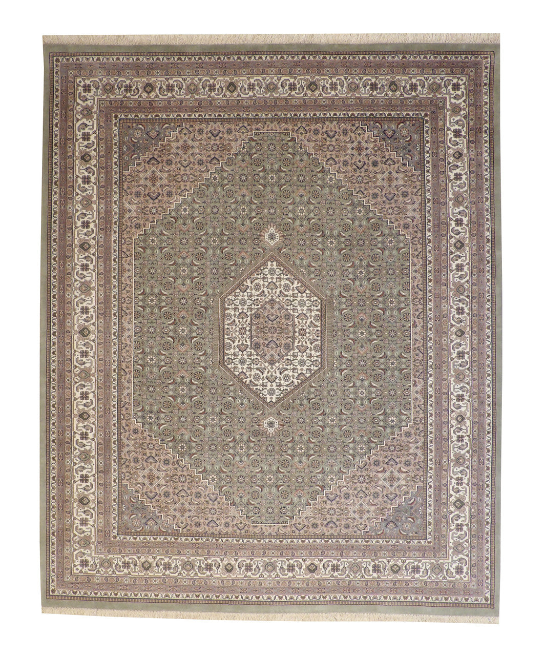 Traditional Bidjar Design hand-knotted wool rug in Brown & Green, full view