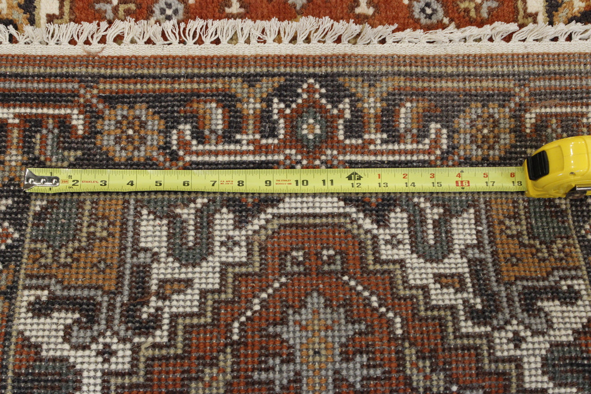 Tribal Indo Heriz rug corner detail