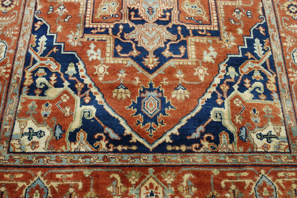 Blue & Rust Tribal Heriz Design rug in room setting