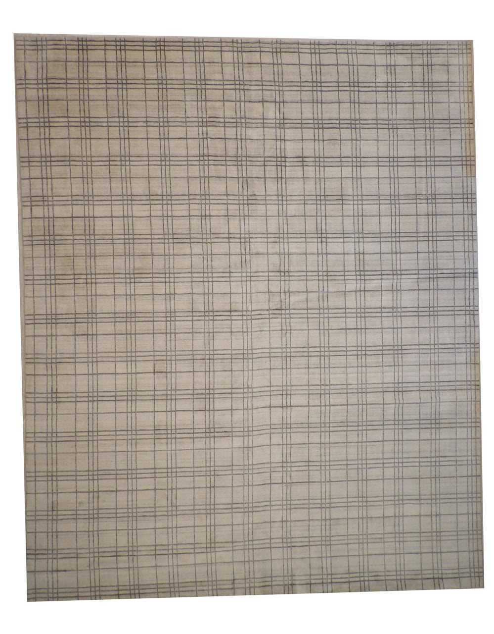 Modern Small Block Design hand-knotted wool rug in Beige, full view