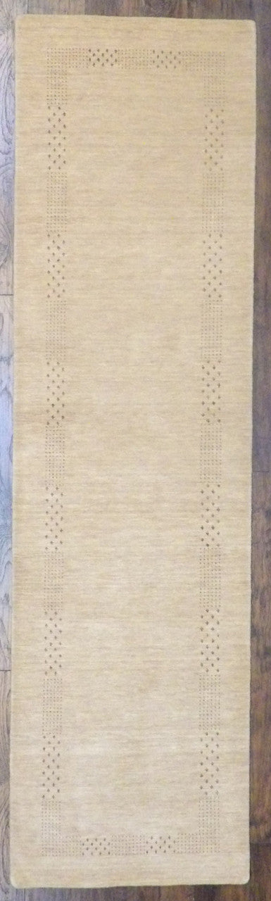 Modern Gabbeh hand-knotted wool rug in Brown & Beige, full view