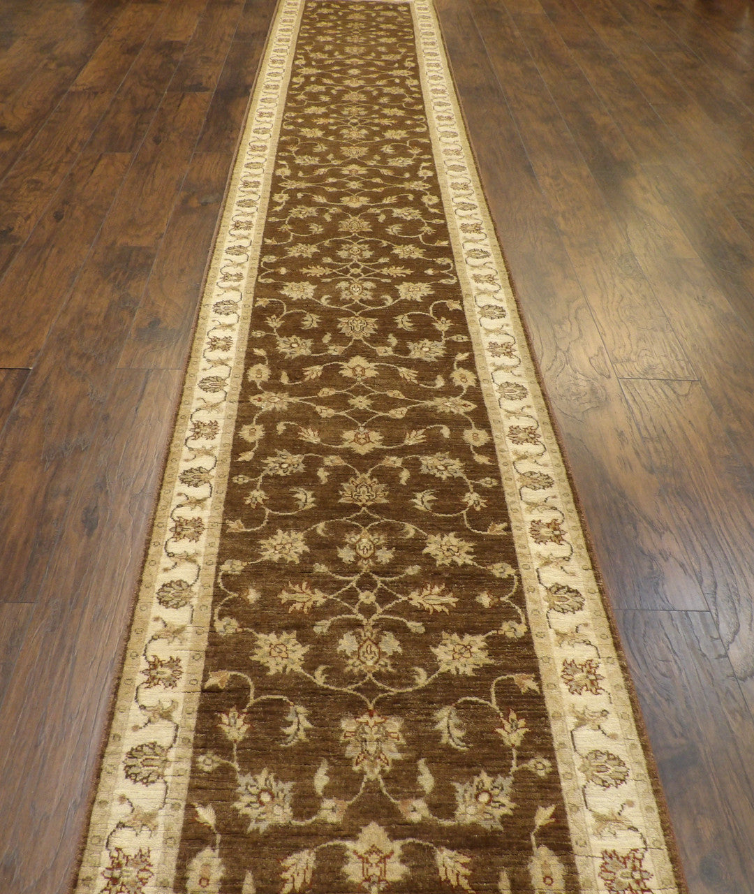 Kashan Oushak / Peshawar hand-knotted wool runner in Brown, 2'9" x 15'10", SKU W1160