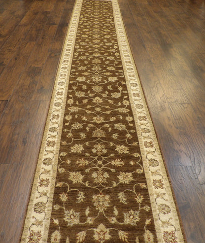 Kashan Oushak / Peshawar hand-knotted wool runner in Brown, 2'9" x 15'10", SKU W1160