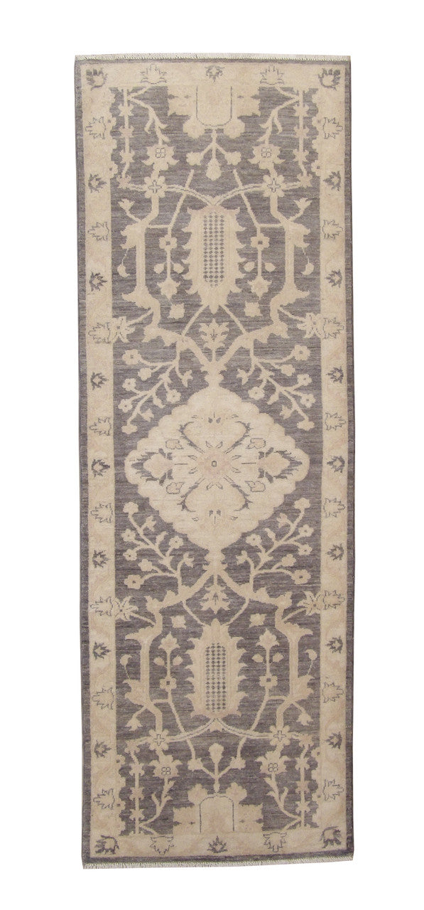 Oushak Chobi hand-knotted wool rug in Gray, full view