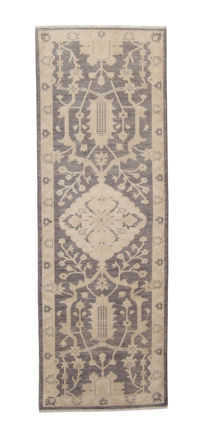 Oushak Chobi hand-knotted wool rug in Gray, full view