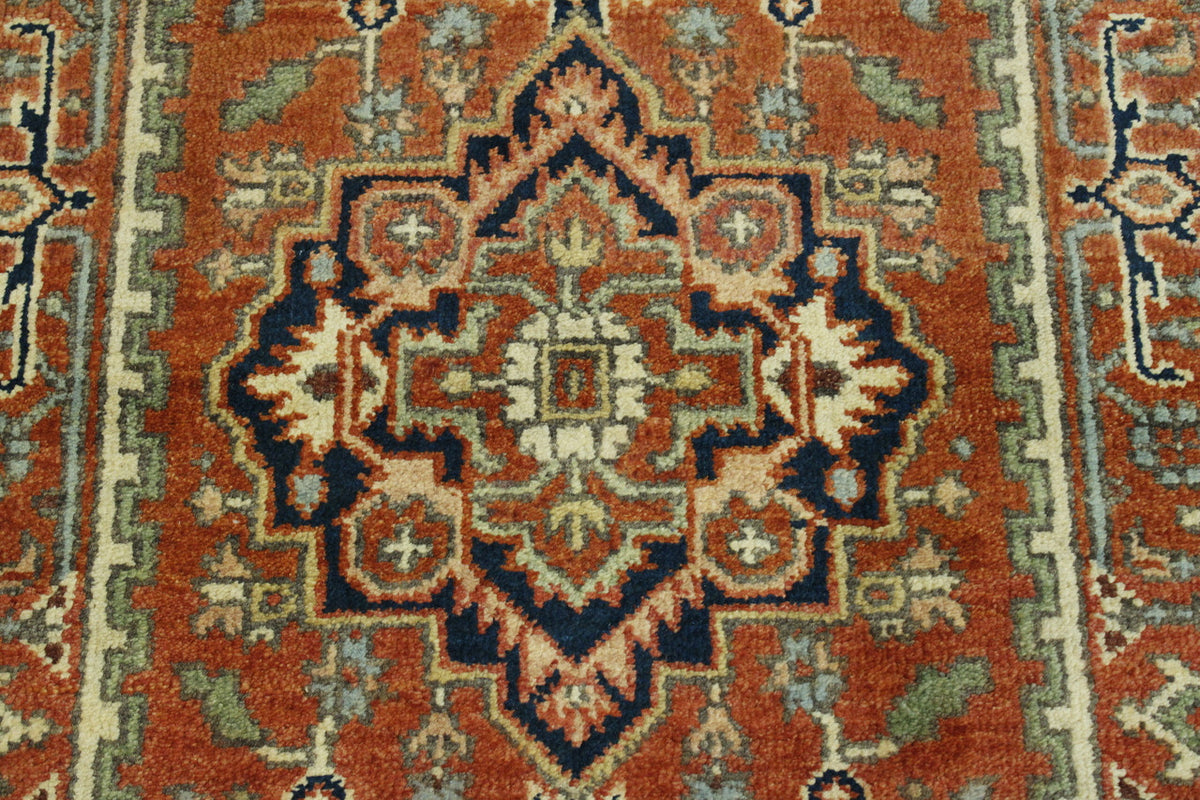 Tribal Heriz rug corner detail