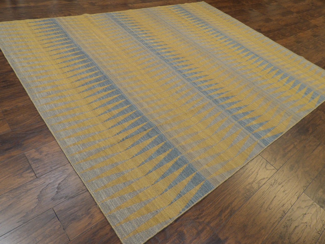 Full view of coastal flat-weave rug