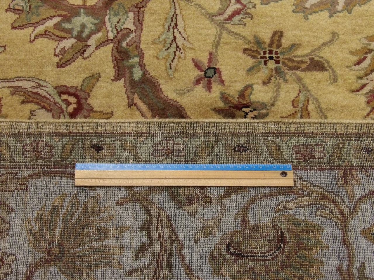Blue & Gold Fine Kashan Tie Dye rug in room setting