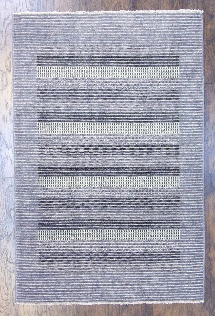 Modern Gabbeh Flat Pile hand-knotted wool rug in Gray, full view