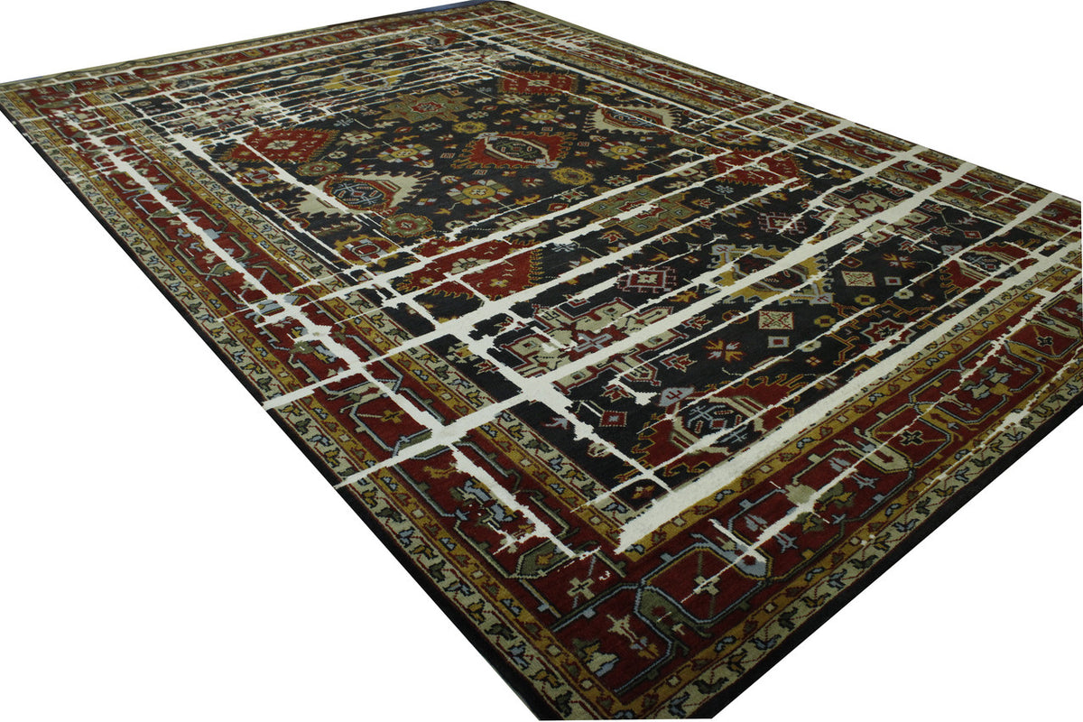 Transitional Kazak Broken Design rug border detail