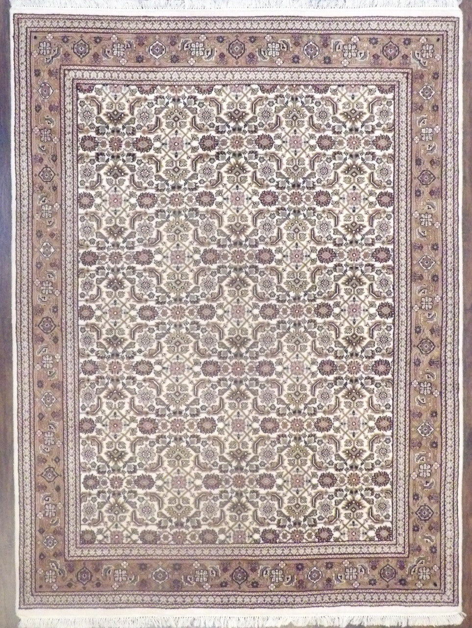 Persian Herati Mir hand-knotted wool rug in Brown & Beige, full view
