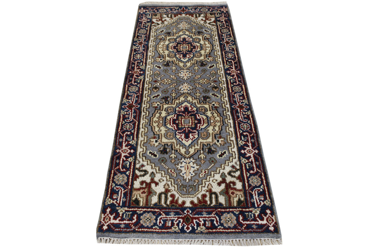 Gray 2'5" x 6'1" Tribal Indo Heriz Hand knotted Wool Rug - Sku: w20291