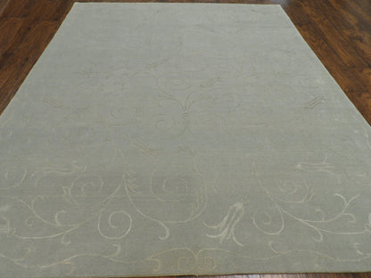 Close-up of wool-silk sheen on transitional floral rug