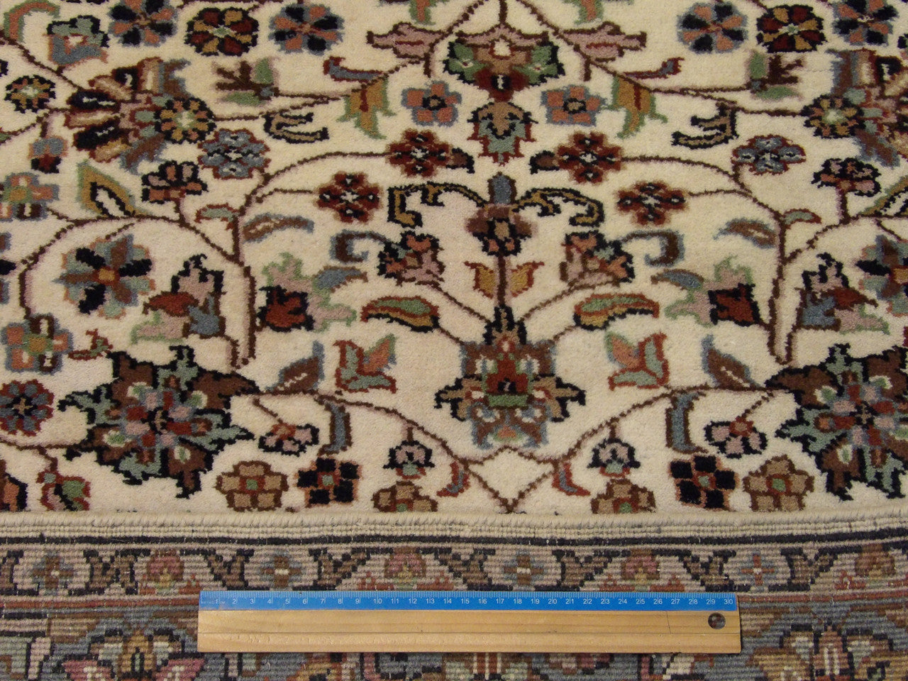 Blue & Beige Fine Persian Kashan rug in room setting