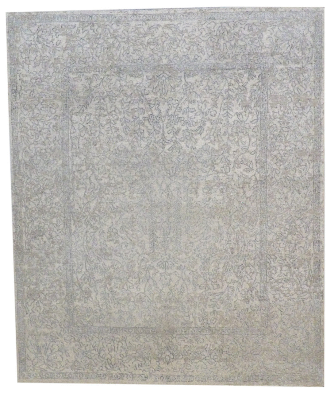 Transitional Abstract Oxidized Broken Design hand-knotted wool-silk rug in Blue & Gray, full view
