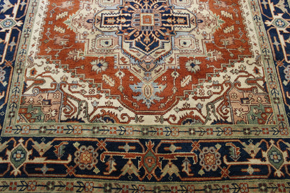 Tribal Indo Heriz rug border detail