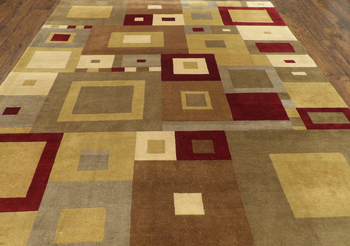 Close-up of wool pile, Brown & Red rug