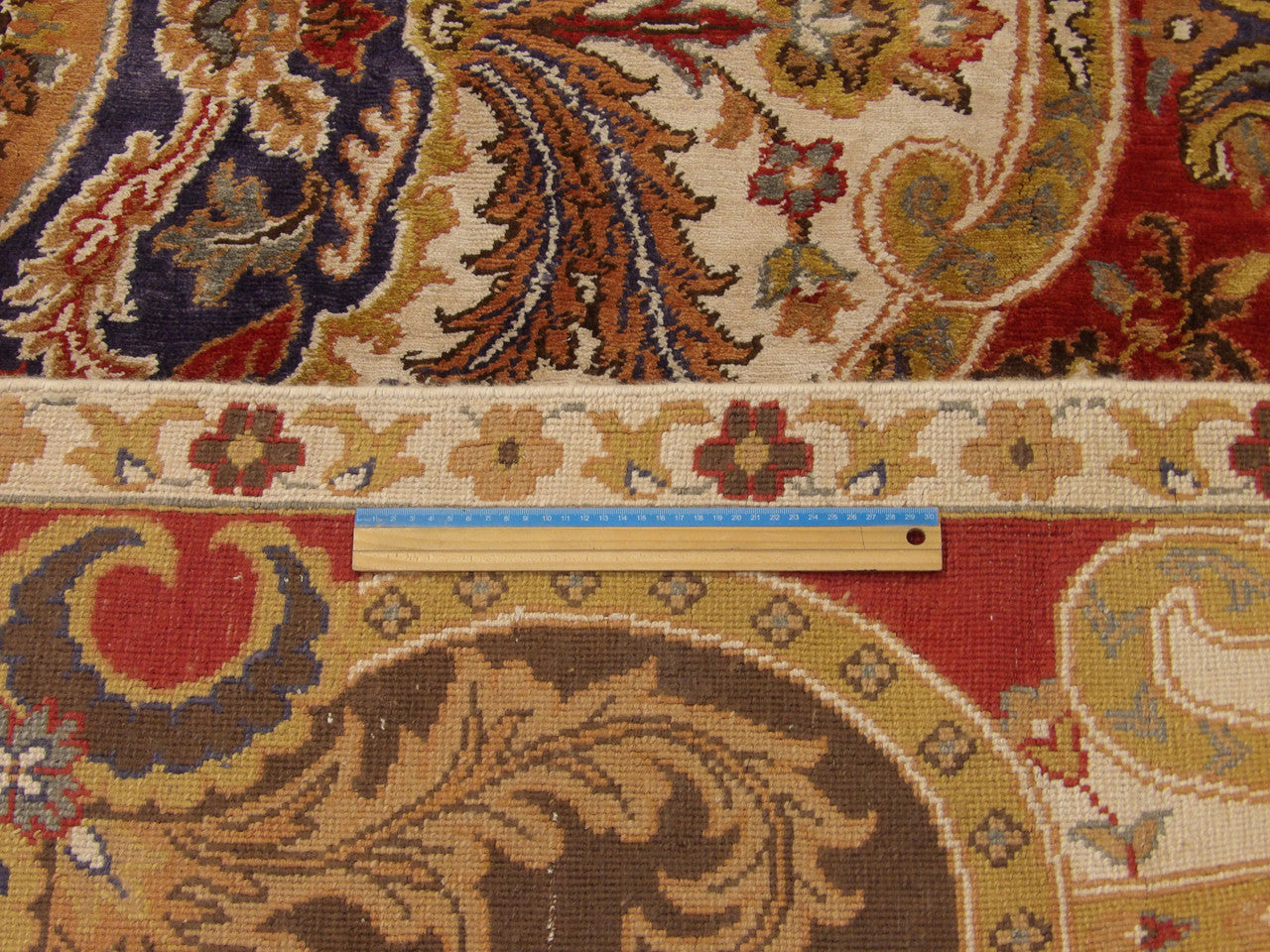 Beige & Red Fine Silky Abusson rug in room setting