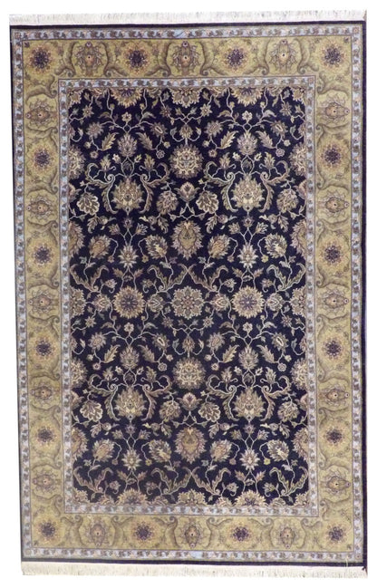 Fine Ziegler Tie Dye hand-knotted wool rug in Black & Gold, full view