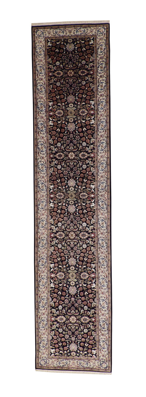 Traditional Fine Heraki hand-knotted wool-silk rug in Blue, full view