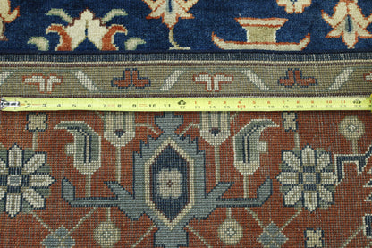 Close-up of wool pile, Blue & Rust rug