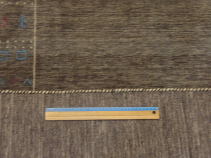 Gray & Blue Tribal Modern Gabbeh Natural Dye KHUS rug in room setting