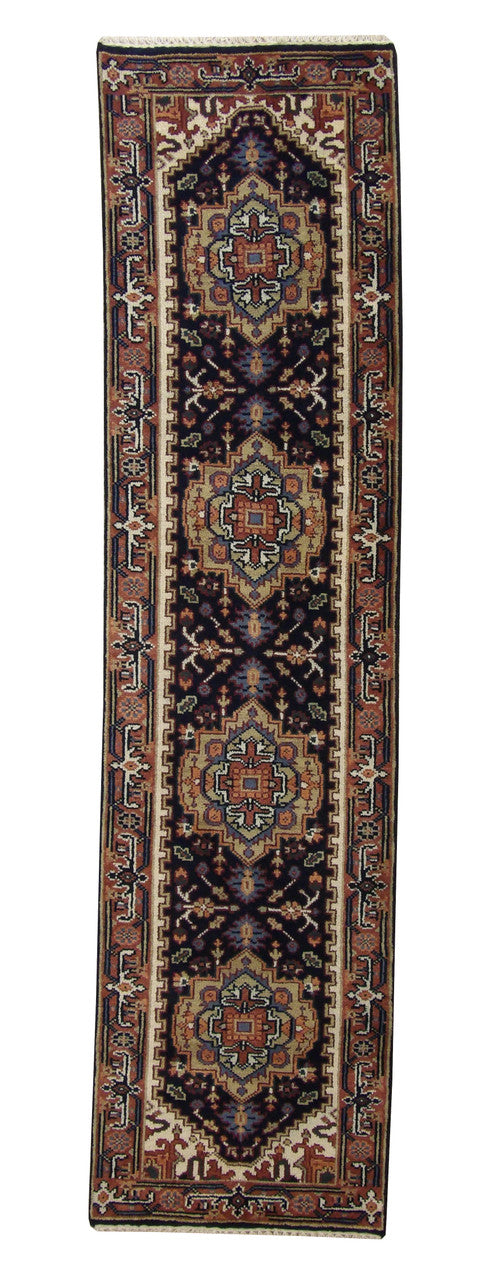 Blue 2'6" x 10'0" Traditional Heriz Hand knotted Wool Rug - Sku: w20287