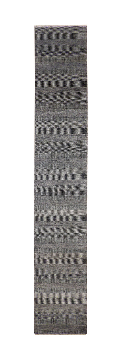 Modern Grass Design hand-knotted wool-silk rug in Blue & Gray, full view