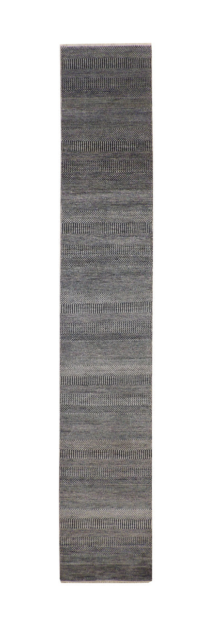 Modern Grass Design hand-knotted wool-silk rug in Blue & Gray, full view
