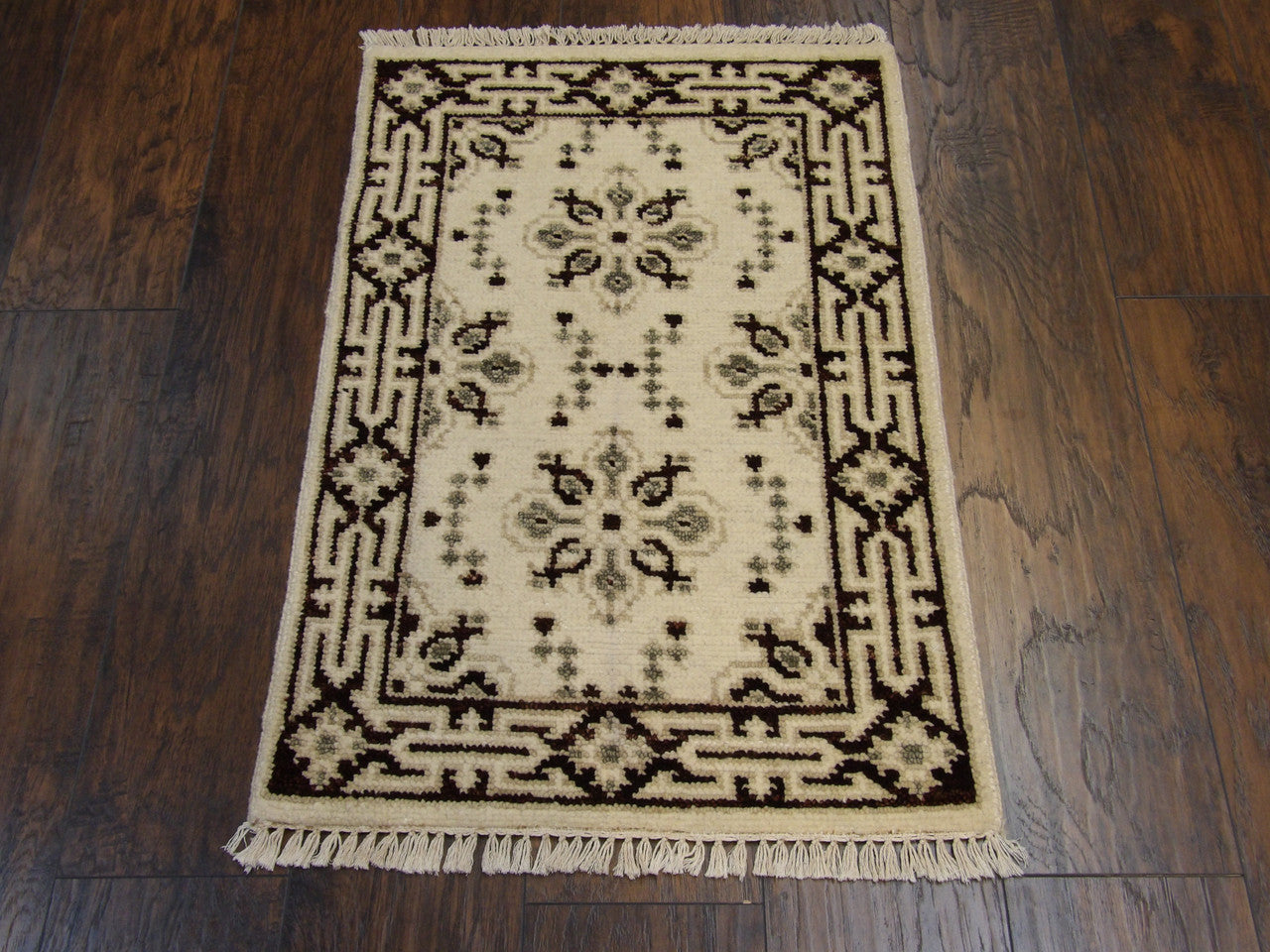 Close-up of wool pile, Brown & Beige rug