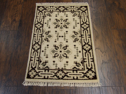Close-up of wool pile, Brown & Beige rug