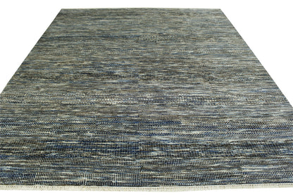 Blue 7'11" x 9'6" Modern Grass Design Hand knotted Wool Rug - Sku: w2148