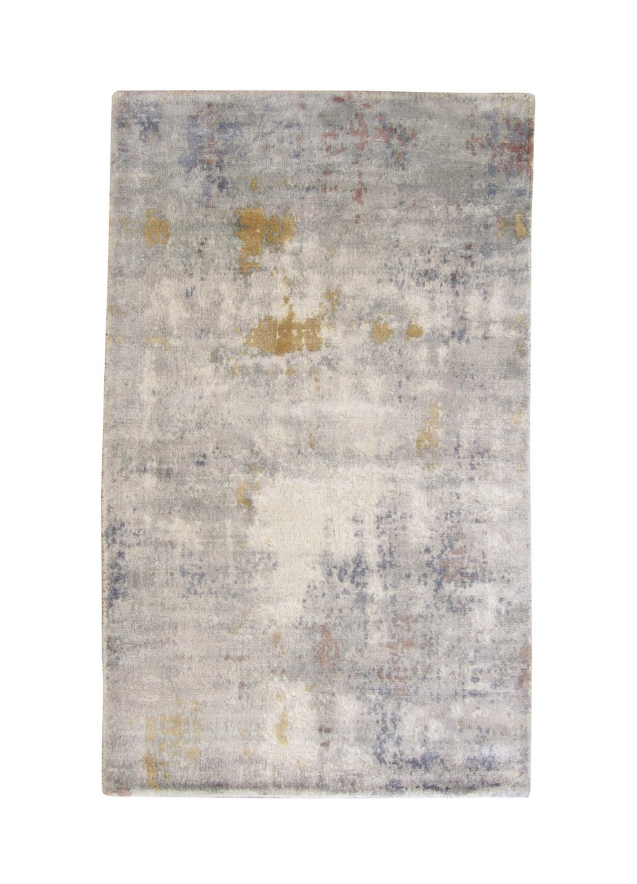 Transitional Abstract Broken Design hand-knotted wool rug in Blue & Gray, full view