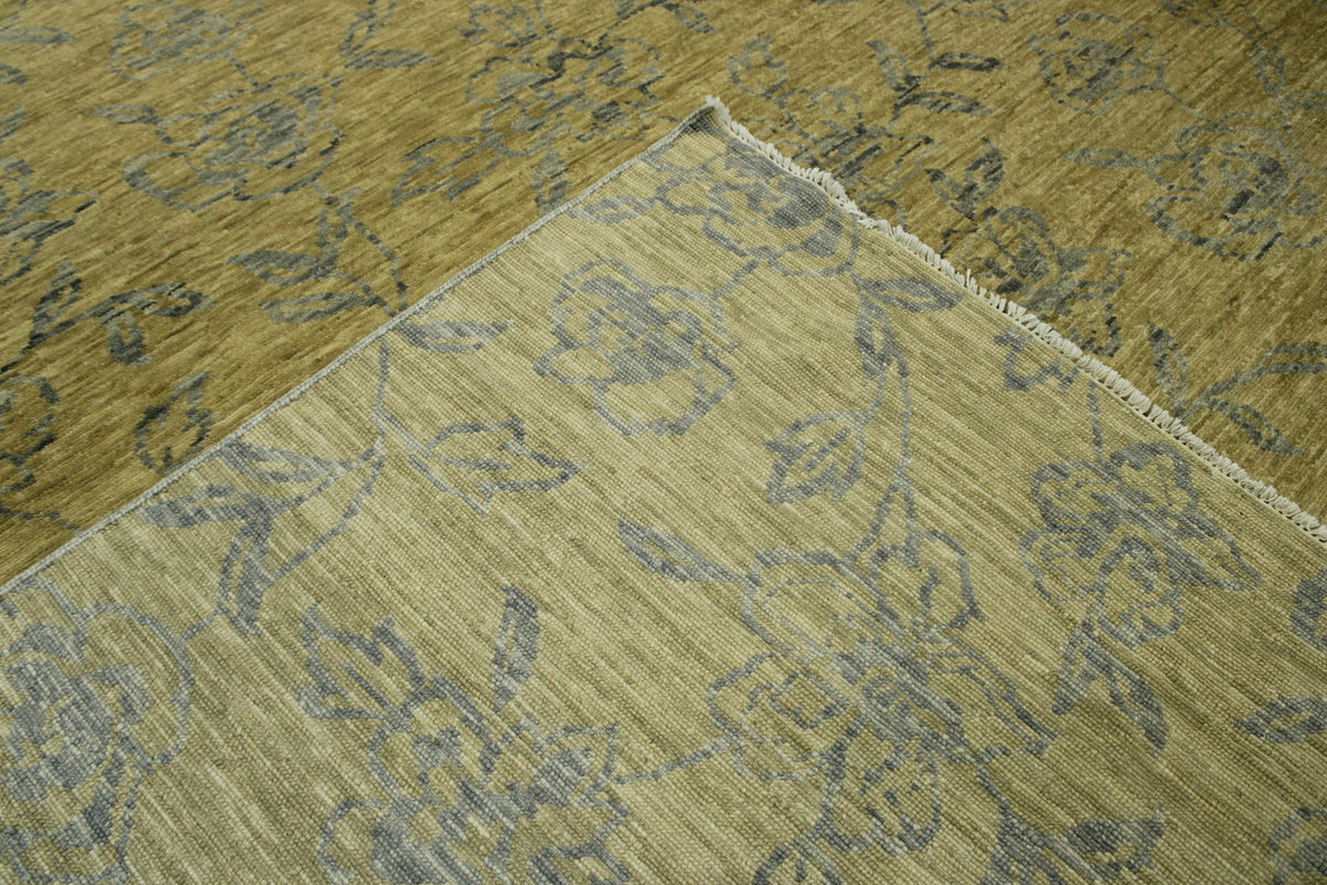 Blue & Gold Oushak Floral Ziegler rug in room setting