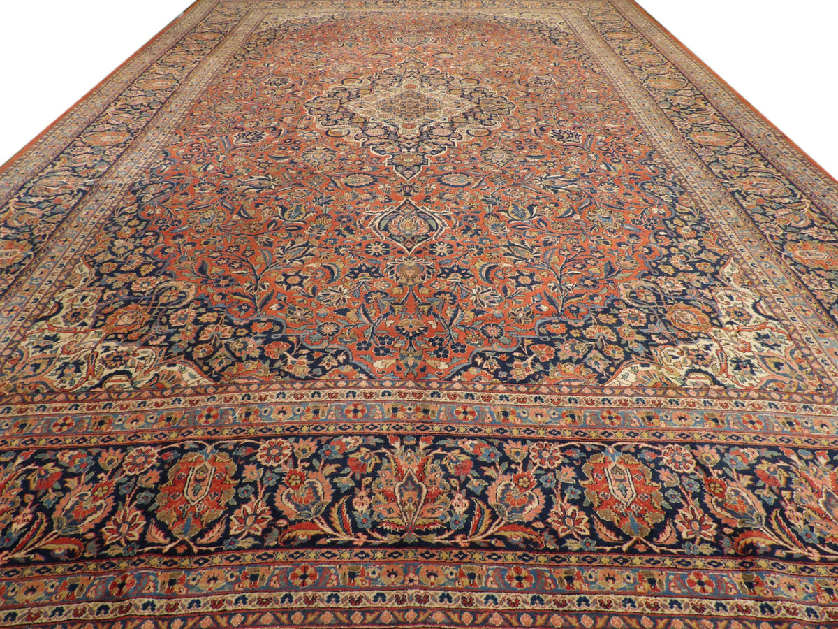 Antique Tabriz rug corner detail