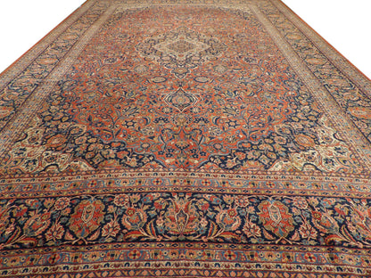 Antique Tabriz rug corner detail