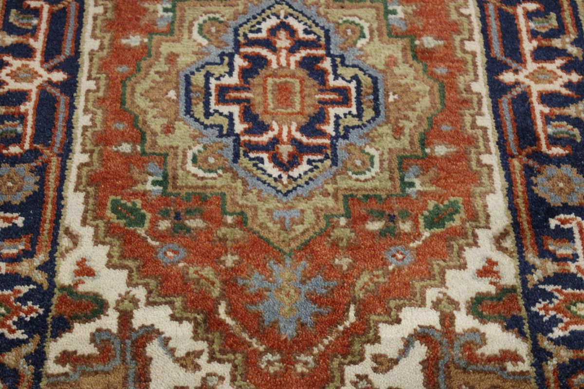 Tribal Indo Heriz rug border detail