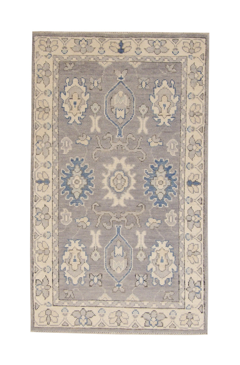 Oushak Chobi hand-knotted wool rug in Gray & Beige, full view