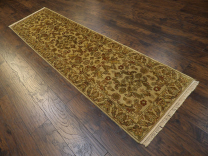 Gold antique wash runner in a hallway setting