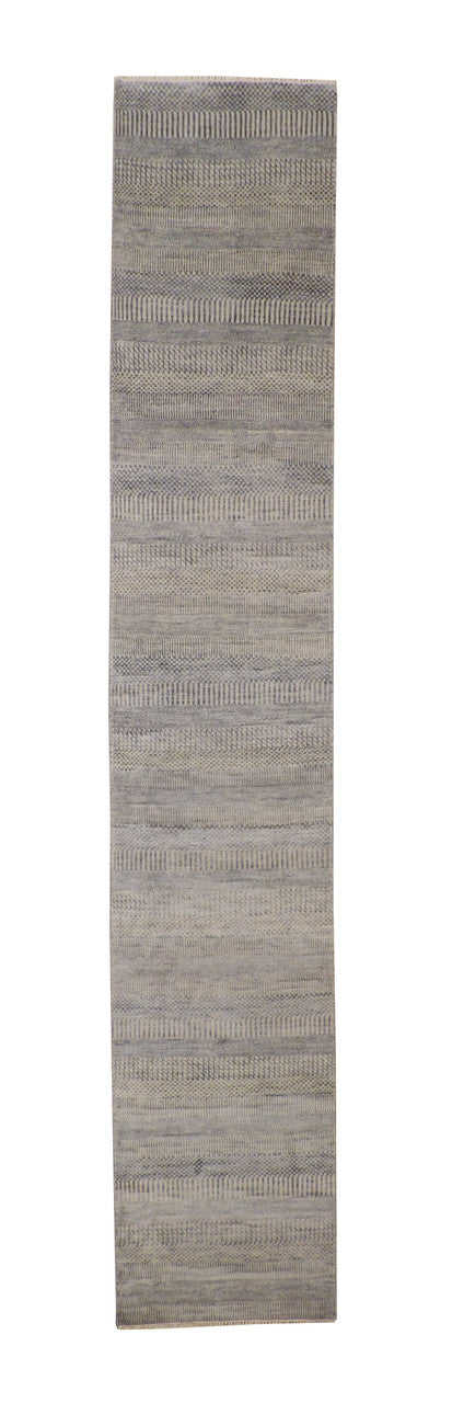 Modern Grass Design hand-knotted wool-silk rug in Gray, full view