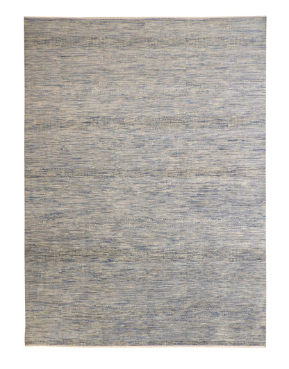 Modern Grass Design hand-knotted wool rug in Blue & Gray, full view